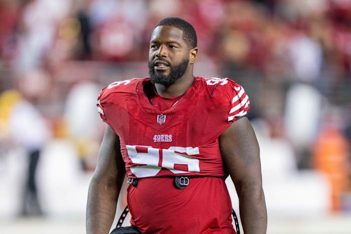 August 19, 2023; Santa Clara, California, USA; San Francisco 49ers defensive tackle T.Y. McGill (96) after the game against the Denver Broncos at Levi's Stadium. Mandatory Credit: Kyle Terada-USA TODAY Sports
